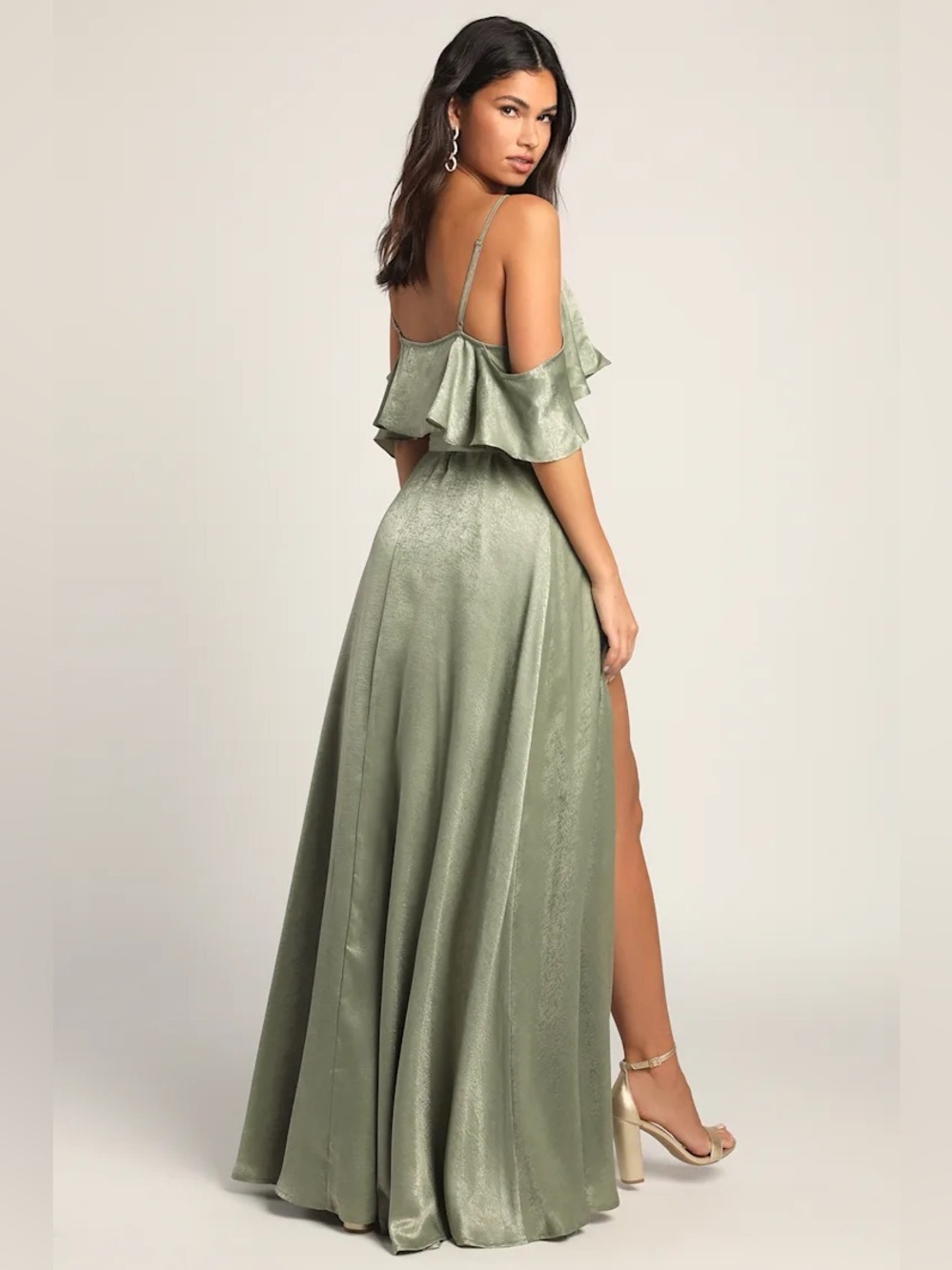 Lulus Moriah Sage Green Satin Wrap Maxi Dress - Picture 2 of 6